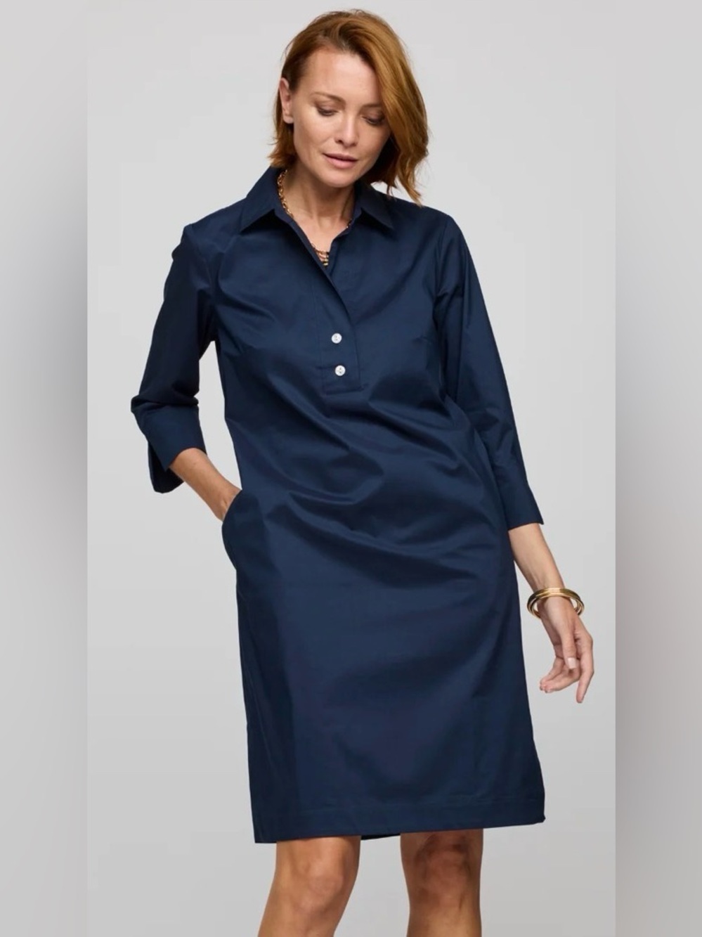 Hinson Wu Navy Blue Shirt Dress Medium Long Sleeve Button Front Tunic